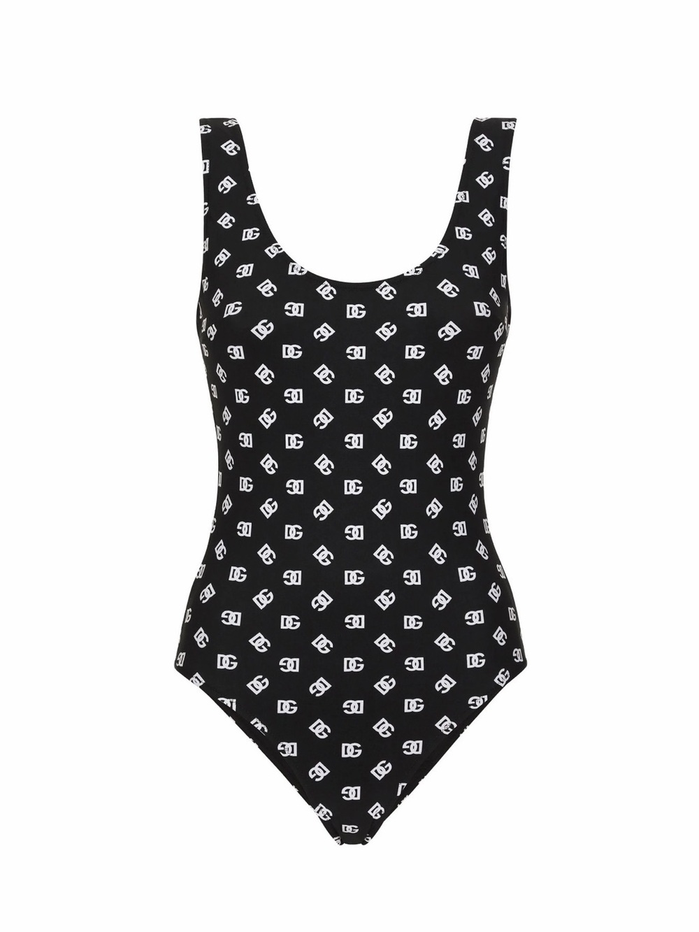 Dolce & Gabbana Black One-Piece Swimsuit with White DG Logo Print
